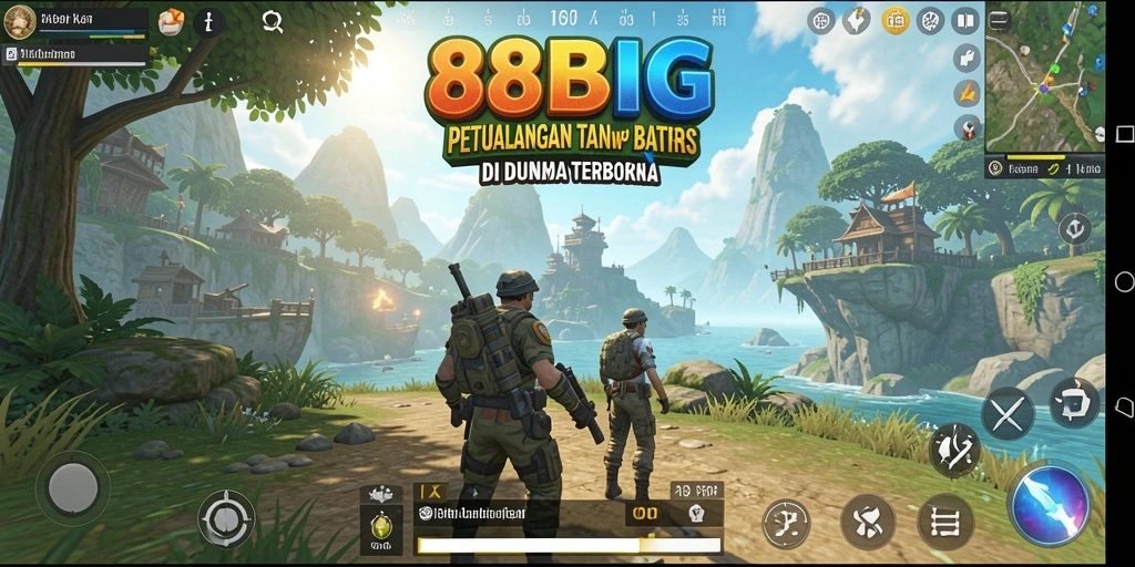Screenshot gameplay 88BIG yang menunjukkan dunia terbuka yang luas dan cantik.