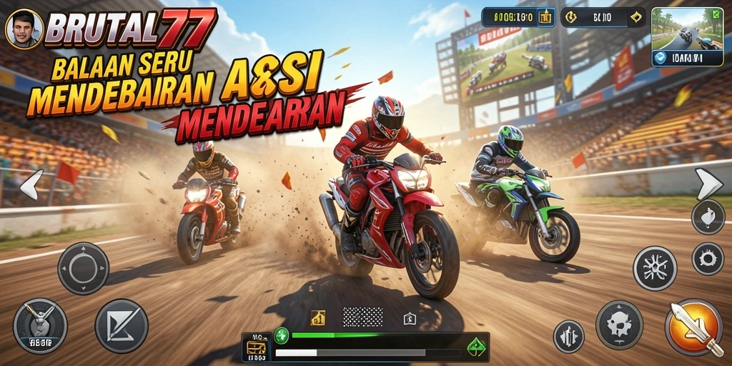 Tampilan gameplay seru di lintasan balapan BRUTAL77.