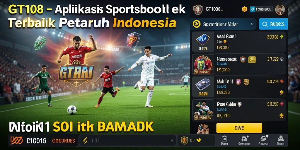 Tampilan utama GT108 yang menunjukkan berbagai opsi taruhan Sportsbook.