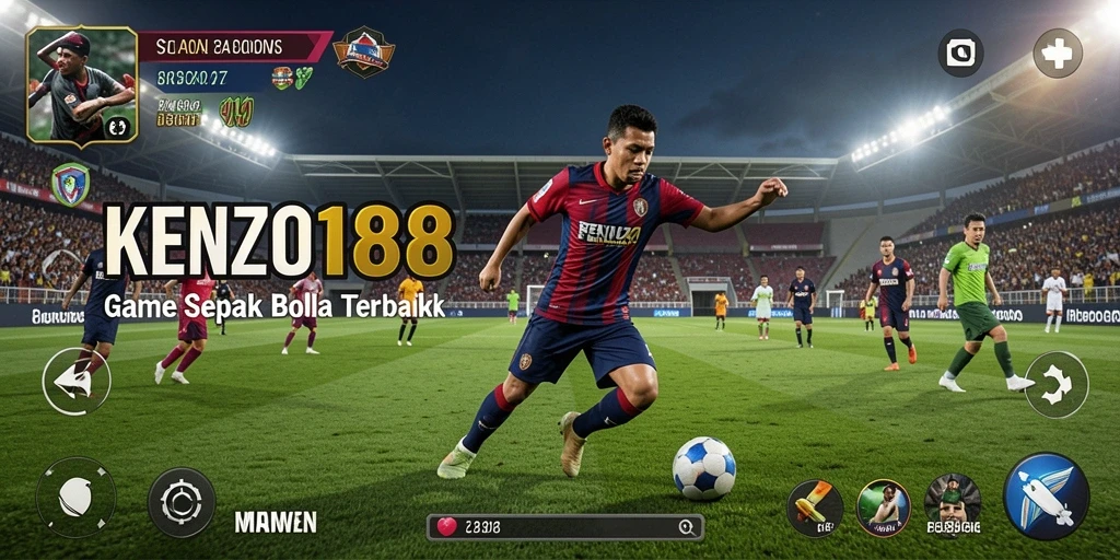 Screenshot KENZO188 menampilkan aksi seru dalam pertandingan sepak bola.