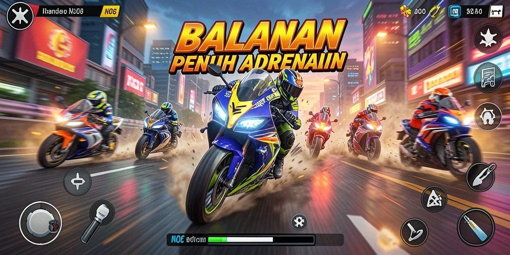 Screenshot N06 menampilkan aksi balapan motor yang seru dan intens.