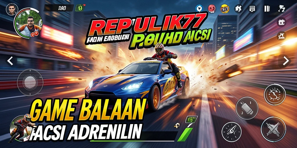 Screenshot gameplay REPUBLIK77 dengan aksi balapan yang intens.